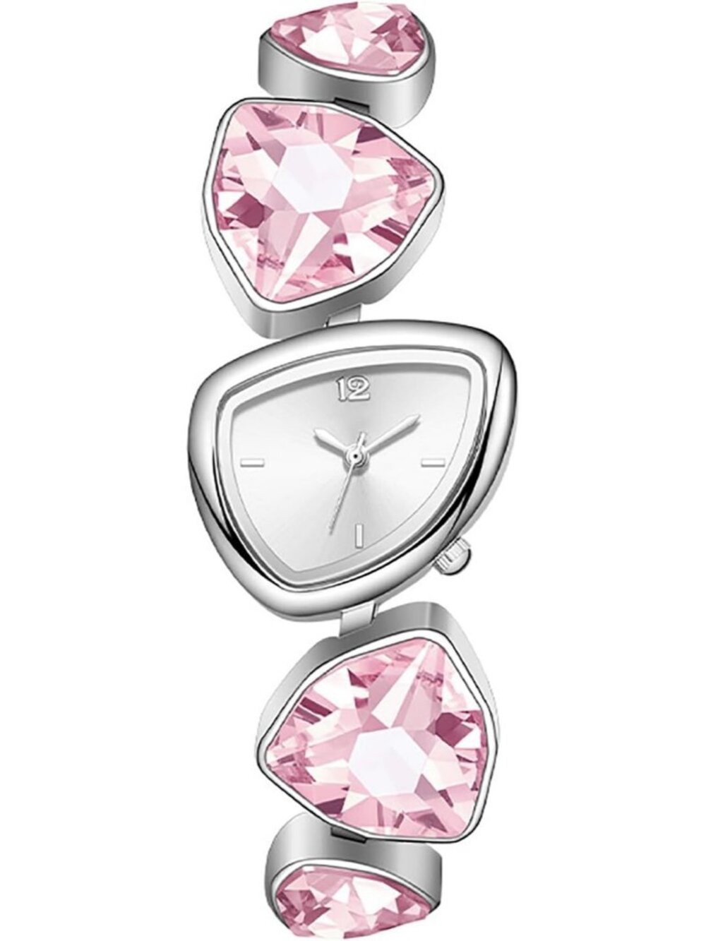 Women's Silver Pink Luxury Crystal Bracelet Unique Irregular Quartz Wrist Watch